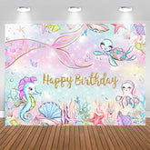 Aperturee - Mermaid And Benthos Happy Birthday Backdrop For Girl